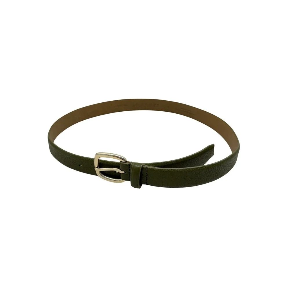 Talbots Olive Green Pebbled Leather Belt Gold Buckle Size S